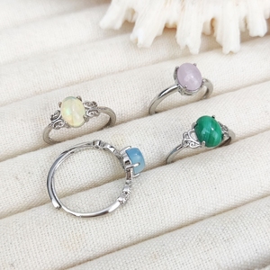 Bague en argent plaqué avec pierres précieuses 100% naturelles, opale, malachite, <span class=keywords><strong>kunzite</strong></span>, aquamarine, pierre ovale, bague simple réglable pour femmes - Product Image 3