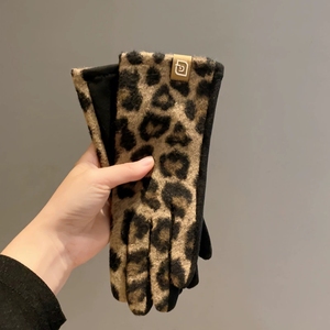 Guantes con estampado <span class=keywords><strong>de</strong></span> leopardo a la moda, guantes cálidos para ciclismo al aire libre en otoño e invierno, guantes gruesos con separación <span class=keywords><strong>de</strong></span> dedos - Product Image 1