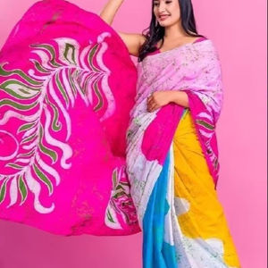 Saree en coton Chanderi moderne avec organza et georgette Salwar Kameez doux pour la fête - Product Image 1