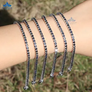 Dropshipping gelang tenis Moissanite hitam 3mm 18k berlapis emas putih perak 925 Sterling Moissanite perhiasan gelang halus