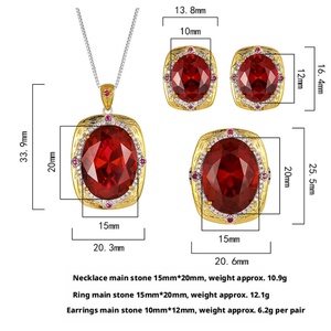 High Quality 15*20-10-12mm Red Cubic Zirconia Vintage Fashion Wholesale <b>Set</b> Eco-friendly Copper Gold Plated Jewelry <b>Set</b> - Product Image 2