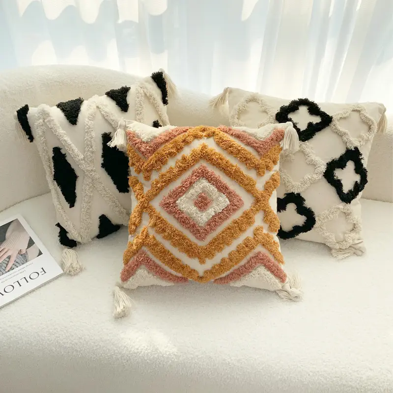 Elegant Large Handmade Cushion Cover With Fringe, Elegant Cotton Crochet Pillow Covers With Zipper/