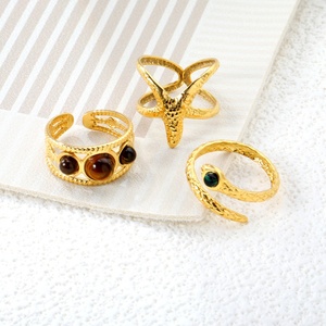 Anillos Abiertos de Acero Inoxidable con Baño de Oro PVD de 18K, Brillantes, para Mujer, Diseño Simple, Irregular, Texturizado, con Forma de Gota de Agua, Venta al Por Mayor - Product Image 3