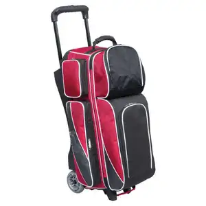 Bowling Bag 3-Ball Black-Red Rolling Bowling Bag Roller With Large Pockets