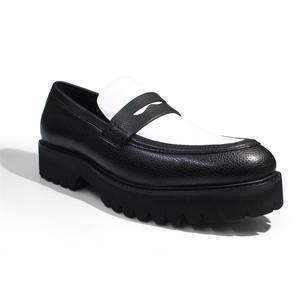 Chaussures habillées montantes en cuir de vachette souple pour hommes, tailles 39-46, contrastées noir et blanc, idéales pour les fêtes, l'automne, le bureau et la carrière - Product Image 2