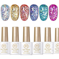 Ensemble de 6 vernis à ongles gel pailletés |   Gels UV/LED écologiques non toxiques, adaptés au bricolage, en or, argent et rose scintillants