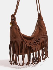 Bolso de Hombro Estilo Bohemio de Moda para Mujer, Bolso Tipo Hobo con Borlas, Bolsos Cruzados de Cuero PU Vintage con Flecos, Portátiles de Alta Calidad - Product Image 3