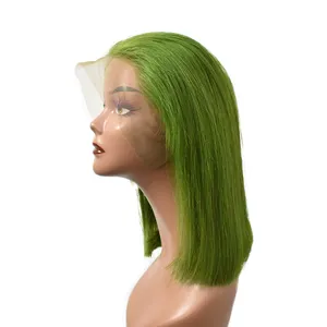 Short straight bob wigs natural color green color red color 14 inch 180% density for black women