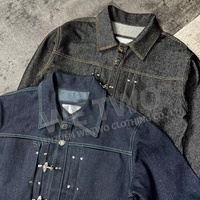 Boucle personnalisée pompier coton récolte japonais récupération lisière pompier fermoir Vintage travail Bomber Jeans Denim hommes veste Hombre