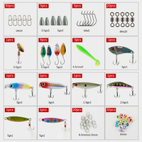 Kit Boîte de Pêche Leurres et Accessoires avec Leurre Durs, Leurres Souples en Plastique, Hameçons, Têtes Plombées, Plombs, Émerillons et Anneaux Brisés pour Black-Bass, Truite et Brochet
