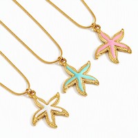 Collier Pendentif Étoile de Mer Émaillée Prêt à Expédier, Chaîne Serpent Plaqué Or en Acier Inoxydable 316L, Accessoire de Mode Estivale en Gros