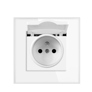 Prise murale étanche française avec panneau en verre trempé IP44, boîtier de montage rond, 230 V, mise à la terre standard, anti-effraction - Product Image 4