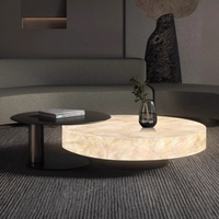 Table basse ronde moderne en marbre naturel véritable Mobilier de salon Éclairage haut de gamme Conception unique