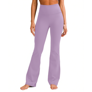 Leggings de Yoga de Cintura Alta y Pierna Ancha para Mujer, Color Lila Morado, Transpirables, Suaves, 75% Poliamida, 25% Elastano, Cintura Elástica, Largos, Sólidos - Product Image 1