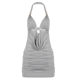 Vestido mini sexy de verano para mujer al por mayor, con cuello halter, sin espalda, escote en V, ahuecado, estilo streetwear, ajustado y ceñido al cuerpo - Product Image 6