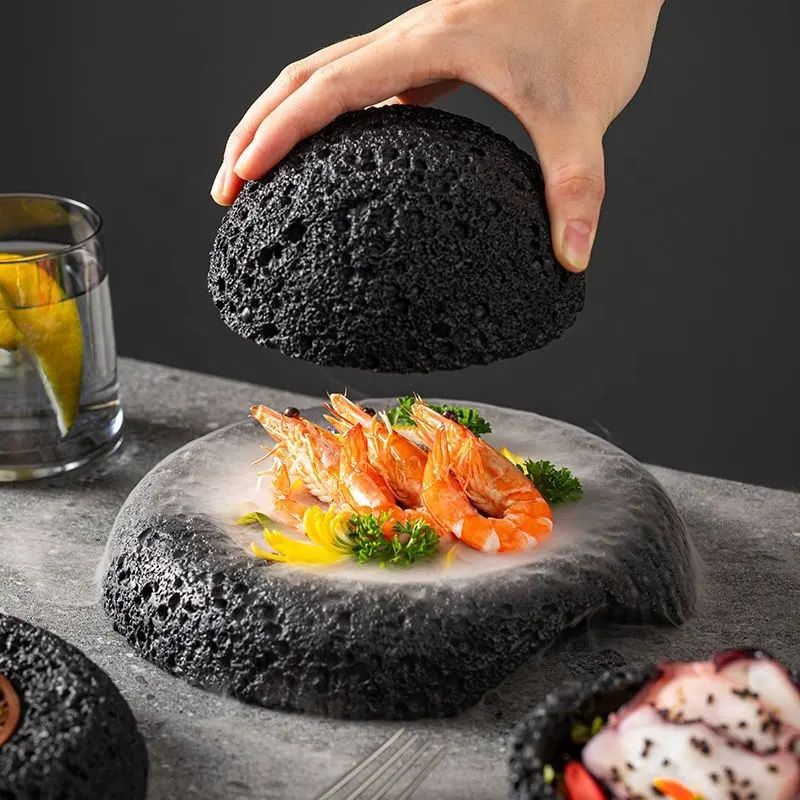 Assiette à sushi créative en météorite Surface Sec Glace Saumon Poisson Sashimi Bol de service Assiette de spectacle Club Restaurant Ensembles de vaisselle