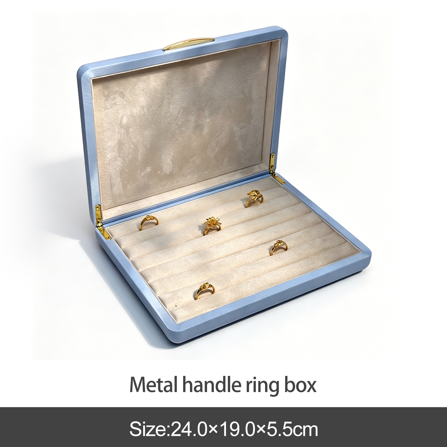 Blue metal handle ring box
