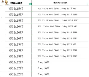 Honeywell FCU 밸브 모드 24VAC 2 웨이 DN25 BSPT VN32A15PT DN15 VN32A20PT DN20 VN32A25PT DN25 VN32A32PT DN32