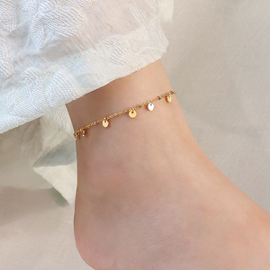 Nouvelle Arrivée Bijoux de Mode Étanche Plaqué Or 18 carats Acier Inoxydable Chaîne Délicate Petite Breloque Disque Pièce de Monnaie Bracelet de Cheville pour Femme - Product Image 1