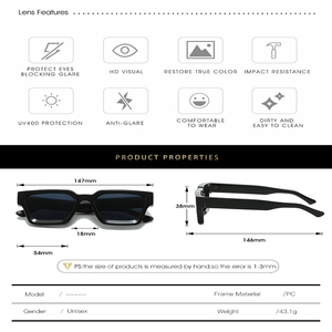Gafas de sol polarizadas rectangulares para hombre y mujer, lentes de sol con marco cuadrado grueso, estilo Retro, <span class=keywords><strong>FF900</strong></span> - Product Image 2
