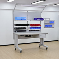 Banc de travail ESD réglable en hauteur électriquement, conçu pour les tests en laboratoire, avec plateau en stratifié ESD, système de mise à la terre et conception modulaire