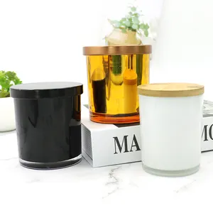 Fabriek Levering Luxe Matte Glazen Kaars Potjes Container Met Metalen Goud Zilveren Deksel Bamboe Hout Kurk Deksel