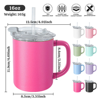 Gobelet isotherme à double paroi en acier inoxydable avec logo personnalisé, 16 oz, intérieur en acier, extérieur en plastique, tasse à café de camping avec couvercle