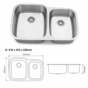 Évier de cuisine double TADT Premium en acier inoxydable 304, à encastrer sous plan, finition brossée, fabrication industrielle, moderne et commercial - Product Image 2