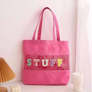 Sac à main en toile de coton personnalisé avec lettres brodées, sac fourre-tout en toile PVC transparente - Product Image 5