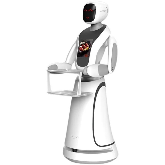Restaurant Food Delivery Robot with Voice Interaction 13.3 Inch Touch Screen and 5 kg Service Tray