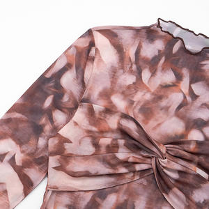 C1052 新款时尚印花百褶长袖针织网布两件套女装 - Product Image 6