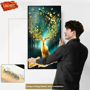 UNIART Art mural abstrait nordique vertical en verre cristallin, <span class=keywords><strong>impression</strong></span> sur <span class=keywords><strong>toile</strong></span>, cerf doré, affiches et impressions - Product Image 3