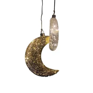 Factory price glass moon string ornament with string led Light