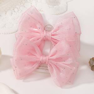 Pinzas para el cabello con lazo de gasa de Color sólido dulce coreano, horquillas para el cabello con cuentas de moda para niñas y niños, accesorios bonitos para el cabello, regalo - Product Image 5