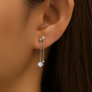 Pendientes de Plata de Ley 925 CANNER con Estrella Incrustada de Circonita y Borla de Cadena para Mujer - Product Image 4