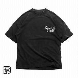 T-Shirt Racing Club Nero Lavato Oversize Vestibilità Ampia Unisex Streetwear con Grafica - Product Image 1