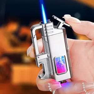 fire lighter Multifunctional keychain with beer open metal inflatable windproof blue flame lighter