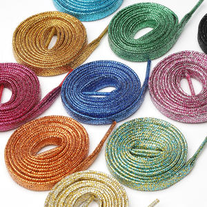 Tali sepatu datar Premium berkilau berkilau metalik emas bahan poliester tahan lama untuk kanvas sepatu kets atletik sepatu dansa - Product Image 3