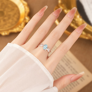 Bague Ajustable en Argent Sterling 925 Plaqué Or avec Pierres Naturelles en Forme de Poire 6*8mm et Plume d'Ange, Bijoux Bohèmes pour Femmes - Product Image 4