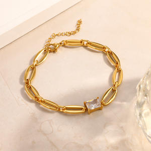 Fashion Chain Link <b>Bracelet</b> <b>Set</b> 18k Gold Plated Zinc Alloy Geometric Oval Rings Bezel Setting For Women Jewelry Accessory - Product Image 3