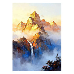 ภาพวาดสีน้ำมันทิวทัศน์ภูเขาสีทอง พระอาทิตย์ตกดิน สไตล์อิมเพรสชั่นนิสม์ โมเดิร์น มินิมอล สำหรับตกแต่งผนังห้องนั่งเล่นข้างโซฟา - Product Image 5