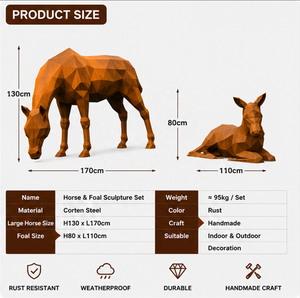 Escultura de Metal de Caballo Potro de Acero Corten Geométrico Moderno de Tamaño Real BSA, Arte Metálico para Paisajes y Instalaciones en Patios de Villas - Product Image 2