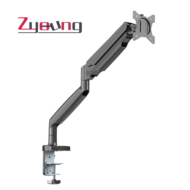 Single Monitor Desk Mount Pole Mounted Gas Spring Monitor Arm Premium Height Adjustable Computer Display Riser Vesa Supporter