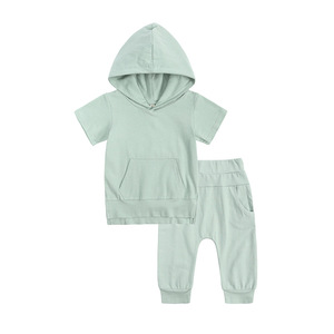 Ensemble deux pièces pour enfants, garçons et filles, haut à manches courtes à capuche et pantalon décontracté, nouvelle collection été 2022 - Product Image 4