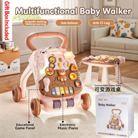 Marche-bébé avec piano éducatif et effets lumineux, roues antidérapantes pour l'apprentissage de la marche des nourrissons