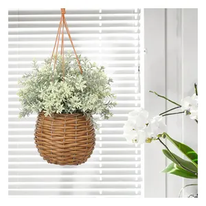 HL-16 Hot Sale Wedding Centerpiece Hanging Plant Plastic Grass Greenery Rattan Woven Artificial Leaf in Basket