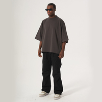 T-shirt Homme Tendance Col Petit en Coton Épais Style Américain Streetwear Coupe Ample Grande Taille Boxy Manches Courtes