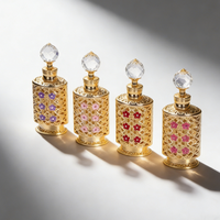 Flacon d'huile de parfum rond de luxe de 12 ml style Dubaï, diffuseur à bâtonnets – Design élégant du Moyen-Orient, flacon de recharge de parfum exquis