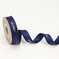 Ruban en satin bleu personnalisé de 25 mm, logo argenté imprimé en 3D, boucle extensible de Noël, écologique, durable, 100% polyester, boîte cadeau