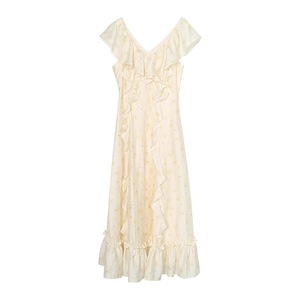 French Style V Neck Floral Print Dress With Ruffles For Women Summer Casual Long Dress Holiday Celebration Wear - Product Image 5